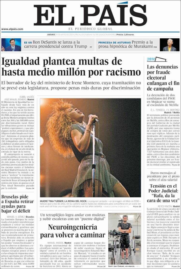 Portada de El País (España)