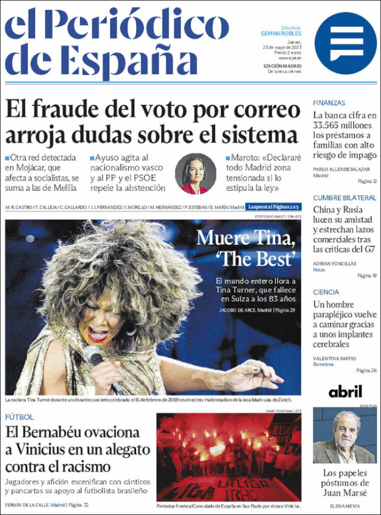 Portada de El Periódico de España (España)