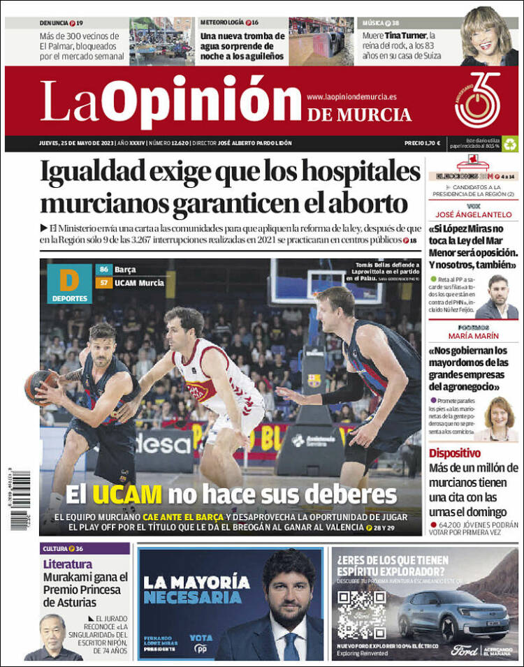 Portada de La Opinión de Murcia (España)