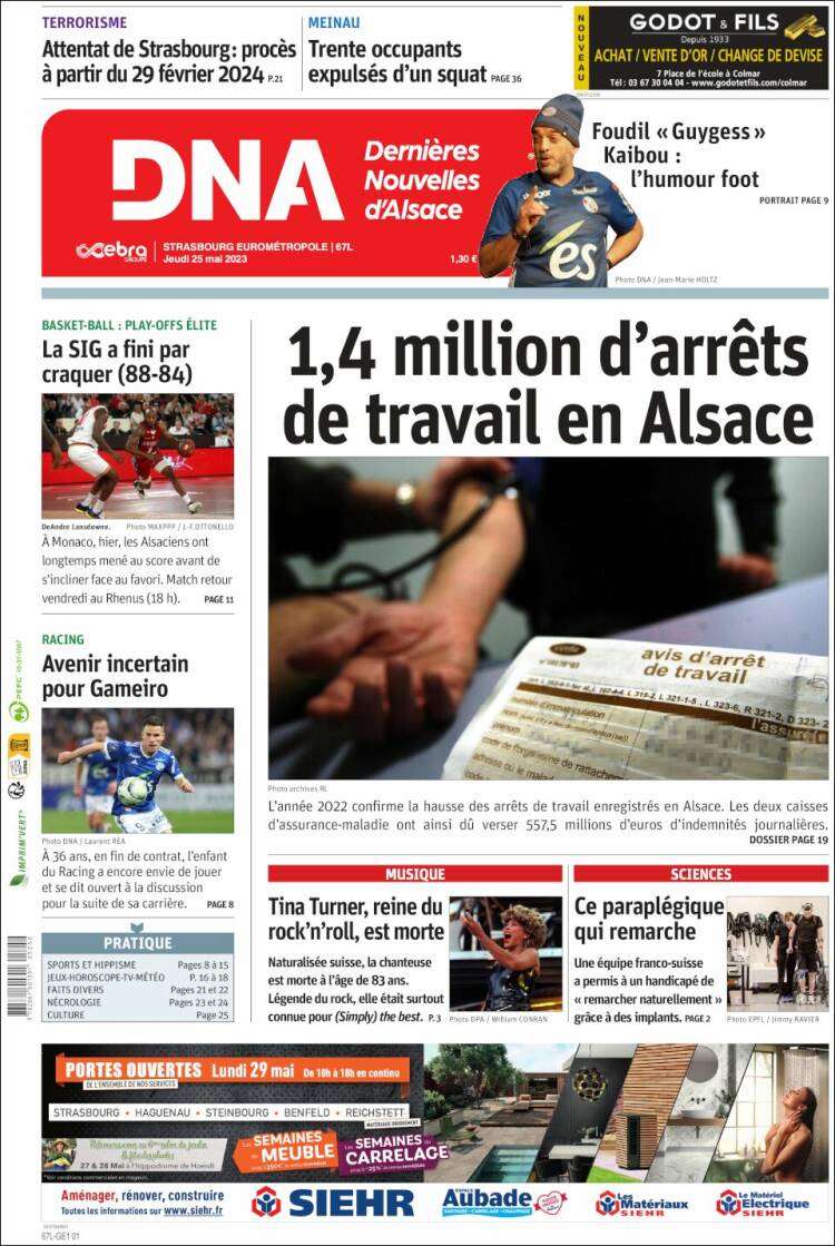 Portada de Les Dernières Nouvelles d'Alsace (Francia)