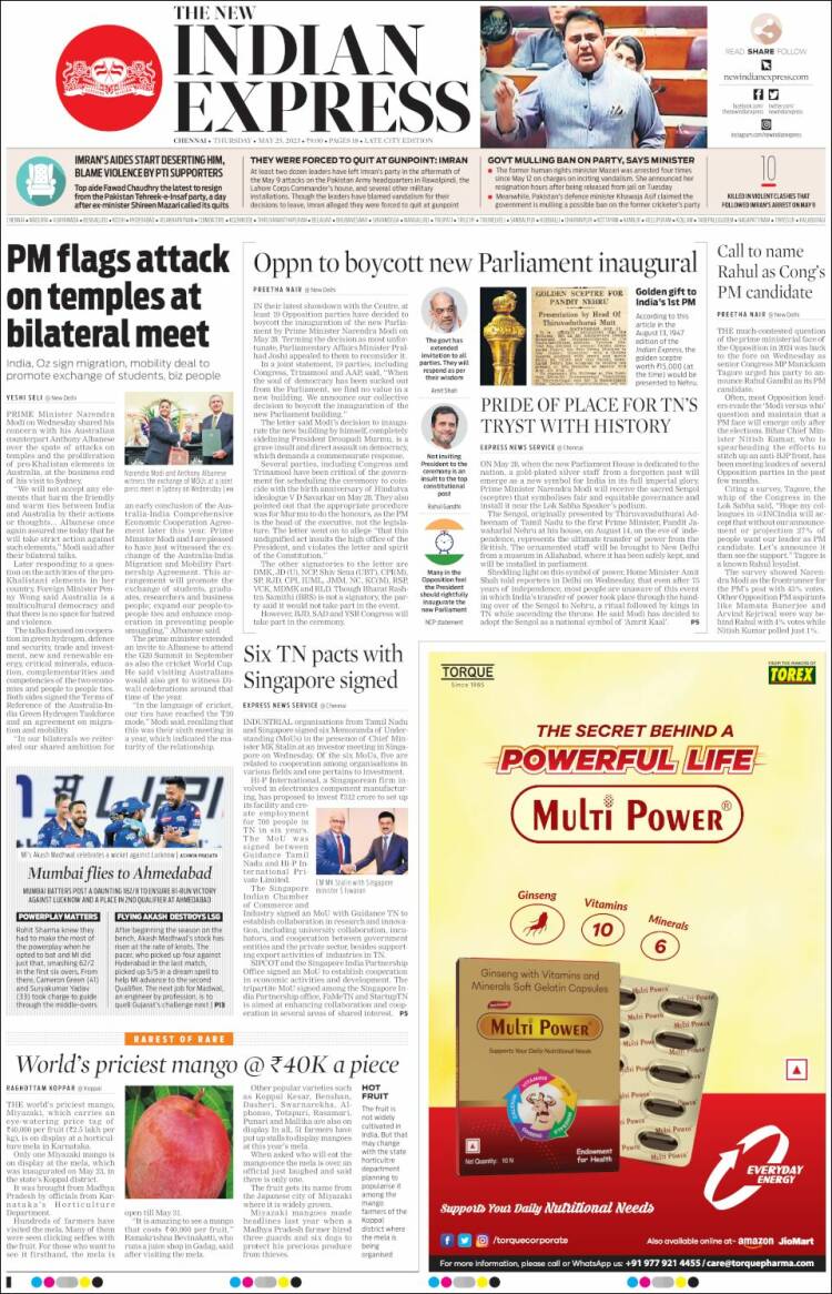 Portada de New Indian Express (India)