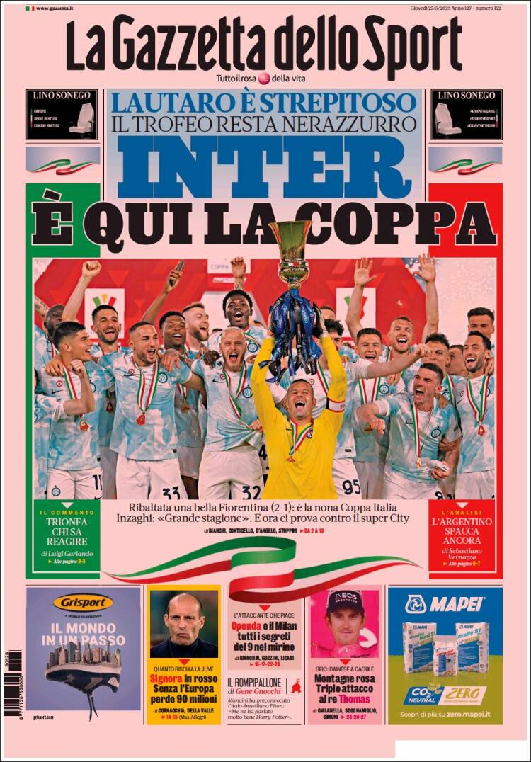 Portada de La Gazzetta dello Sport (Italia)