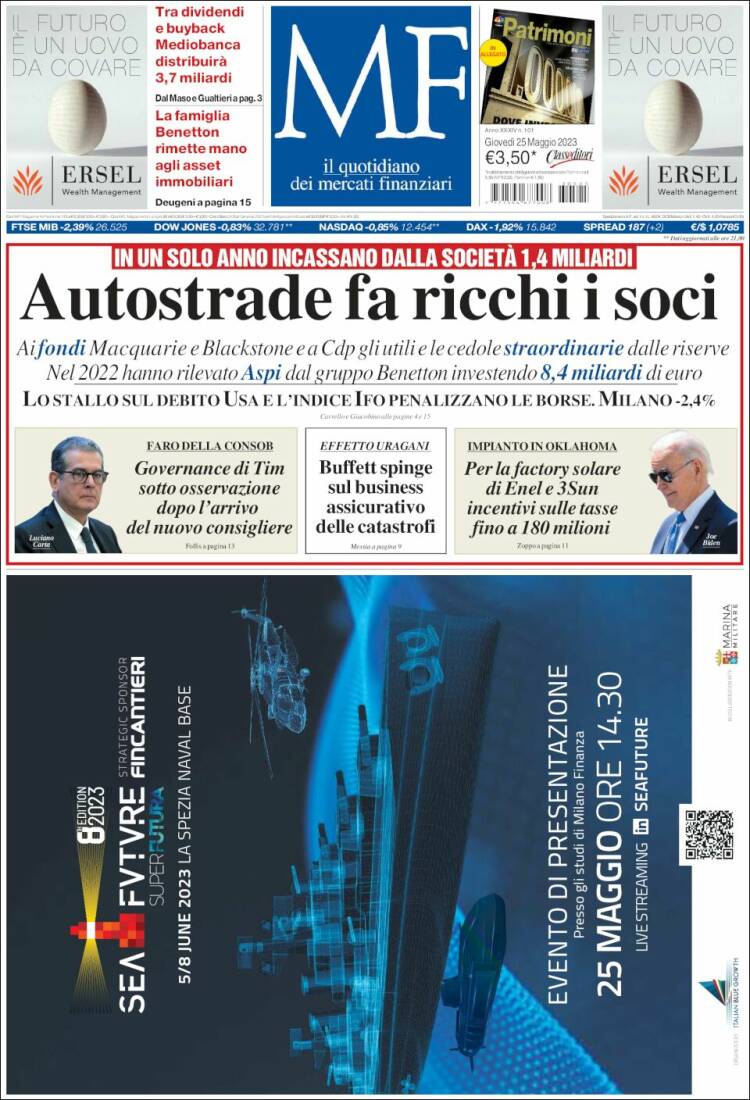 Portada de Milano Finanza (Italia)