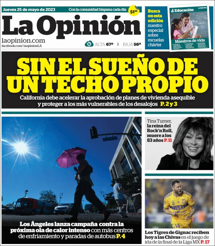 Portada de La Opinión (USA)