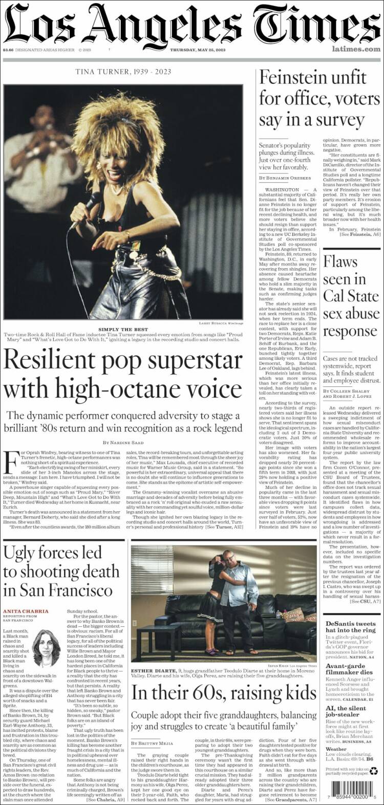 Portada de Los Angeles Times (USA)