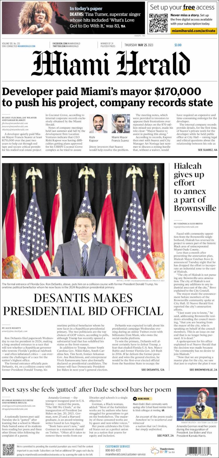 Portada de Miami Herald (USA)