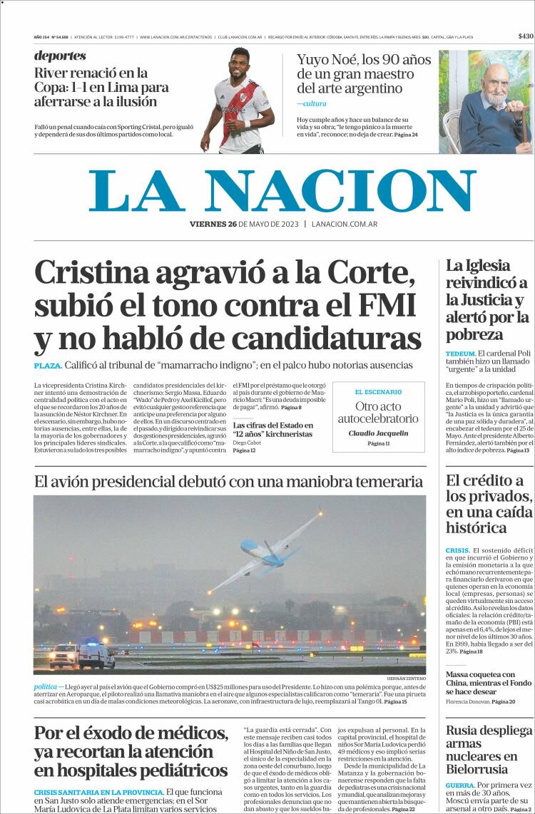 Portada de La Nación (Argentina)
