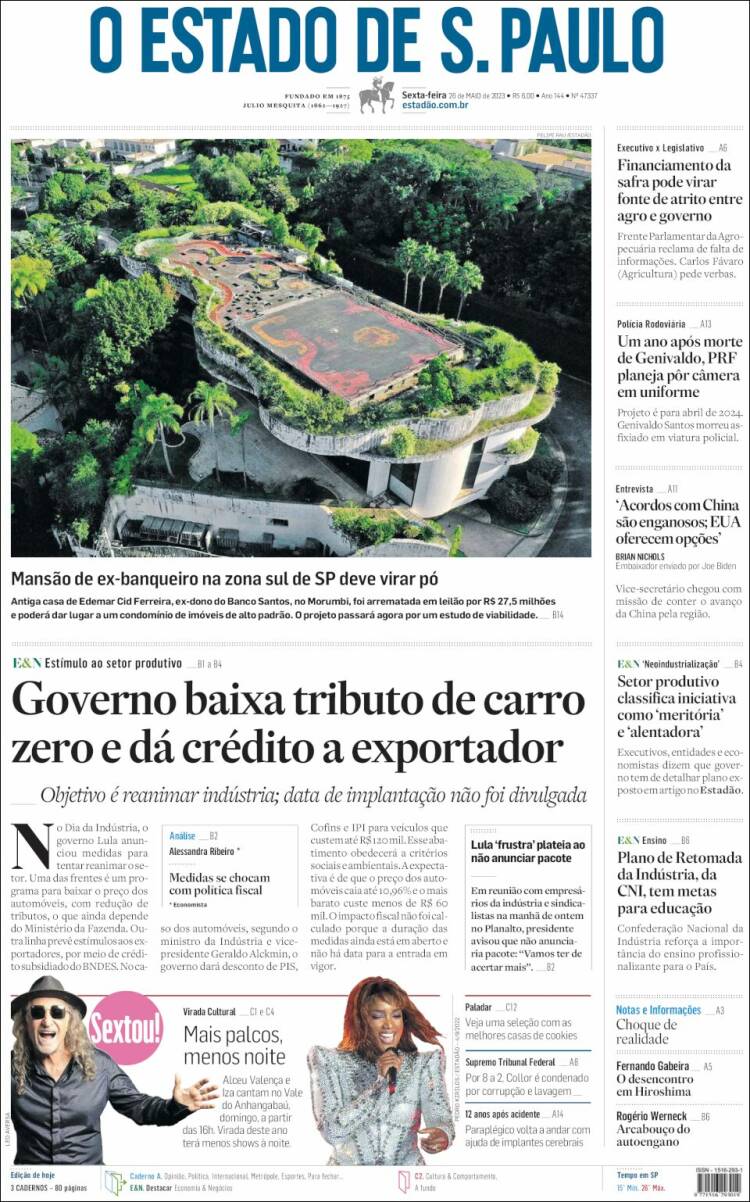 Portada de O Estado de São Paulo (Brasil)