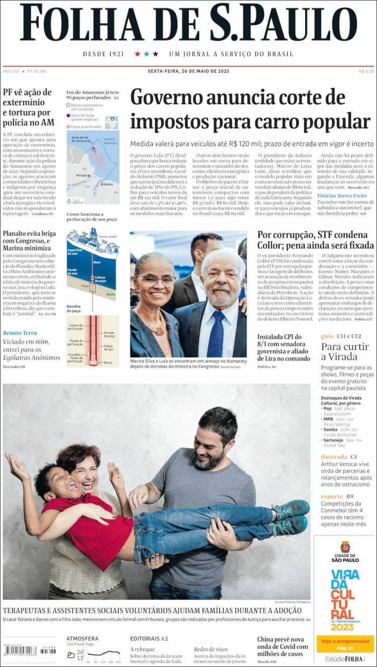 Portada de Folha de São Paulo (Brasil)