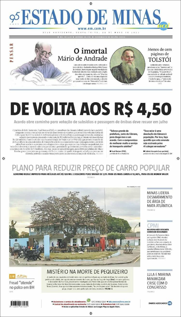 Portada de Jornal Estado de Minas (Brasil)