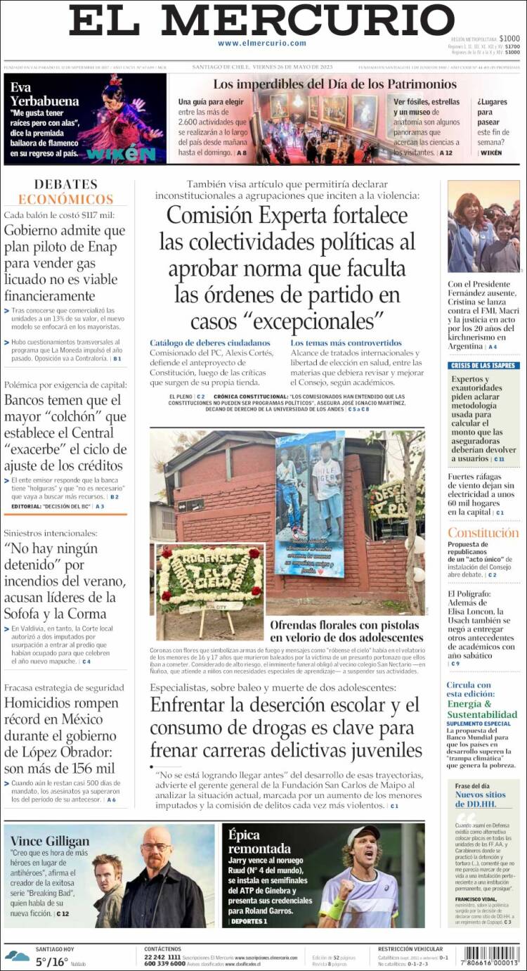 Portada de El Mercurio (Chile)