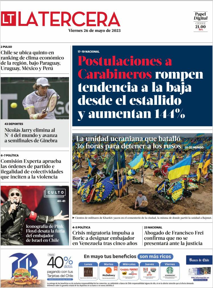 Portada de La Tercera (Chile)