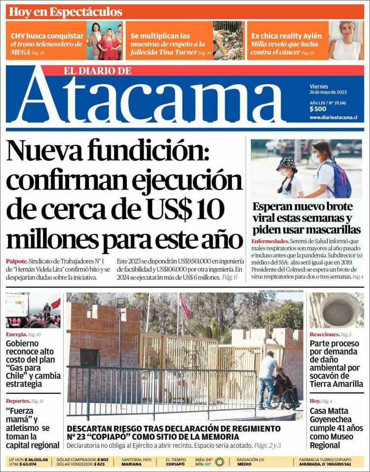 Portada de Diario de Atacama (Chile)
