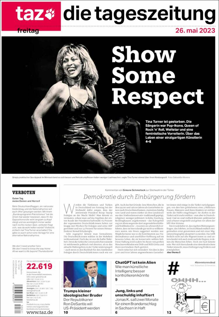 Portada de Die Tageszeitung (Alemania)