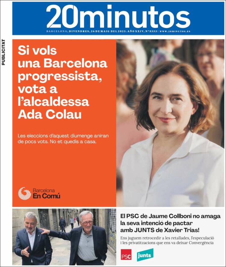 Portada de 20 Minutos - Barcelona (España)