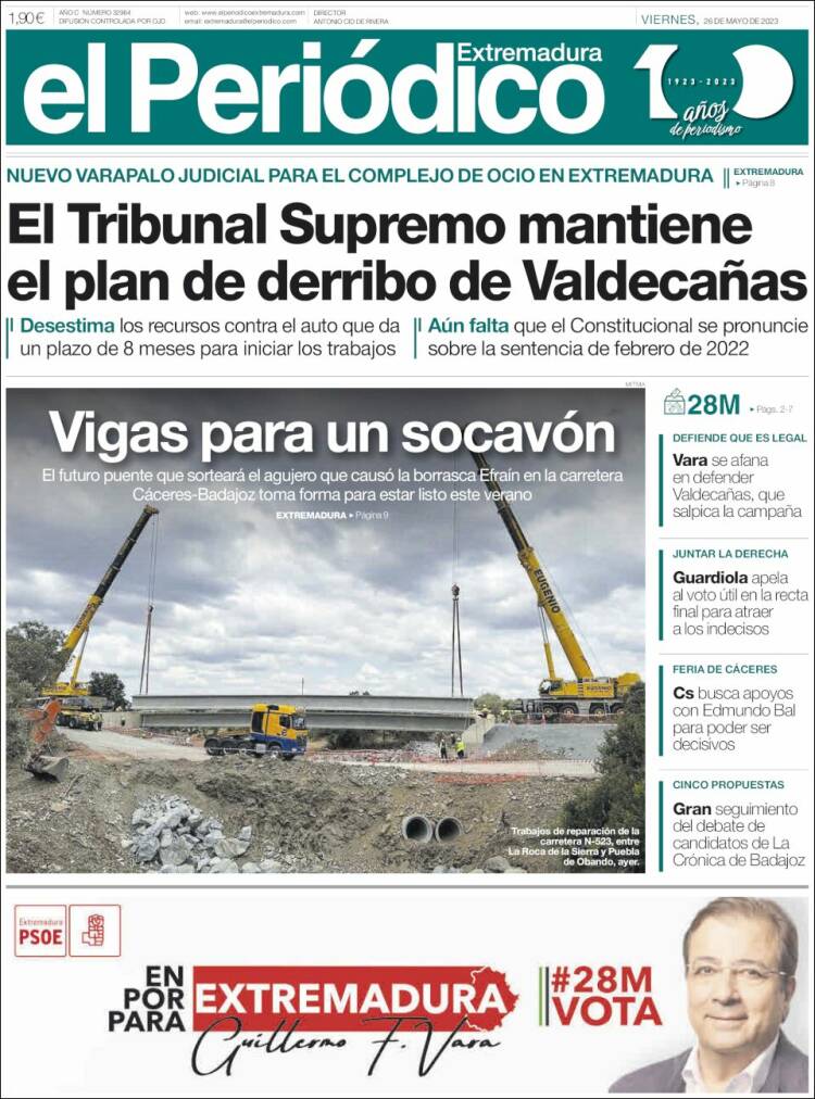 Portada de El Periódico de Extremadura (España)