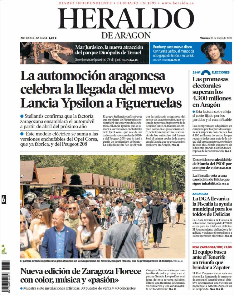 Portada de Heraldo de Aragón (España)