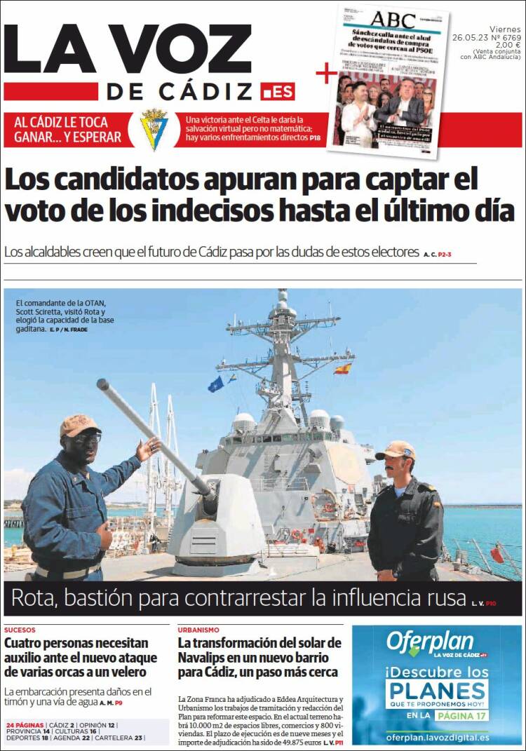 Portada de La Voz de Cádiz (España)