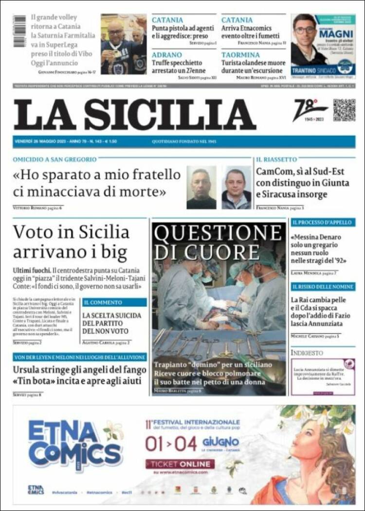 Portada de La Sicilia (Italia)