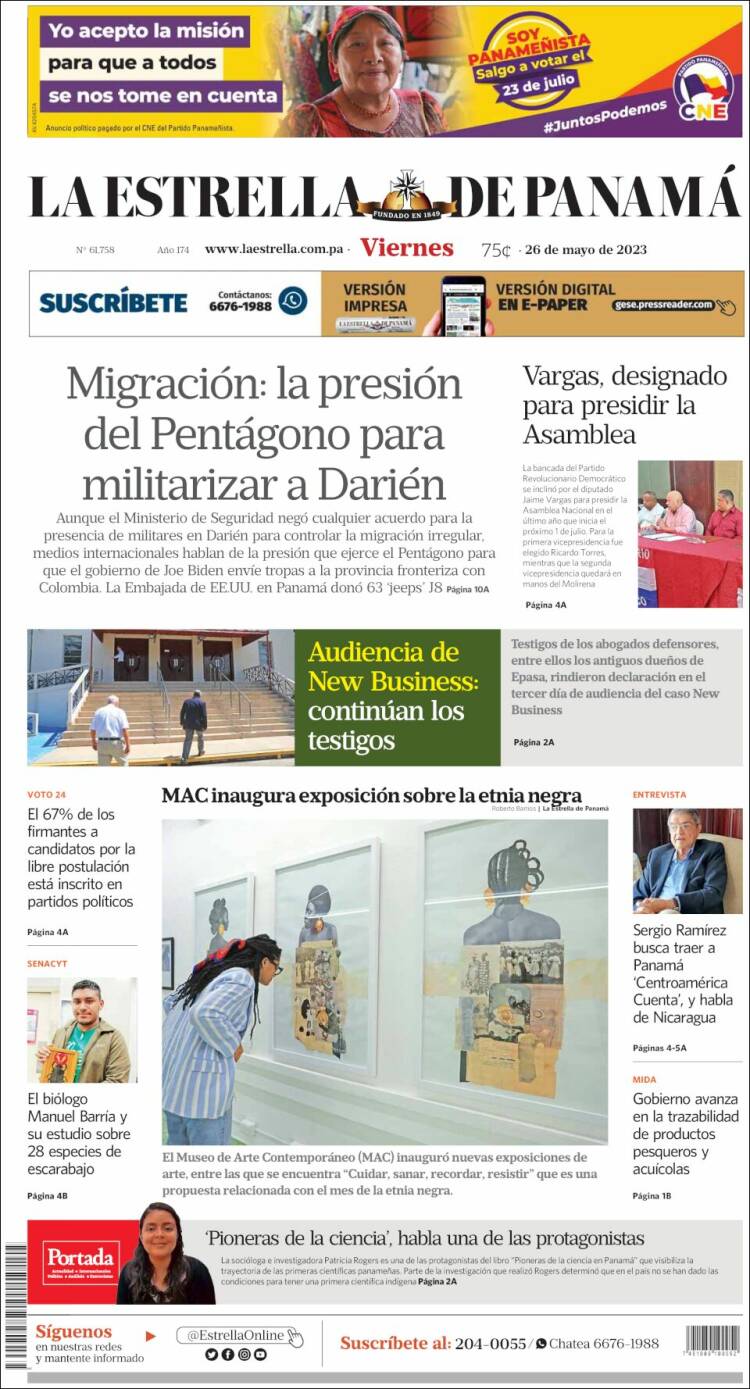 Portada de La Estrella de Panamá (Panam&aacute;)