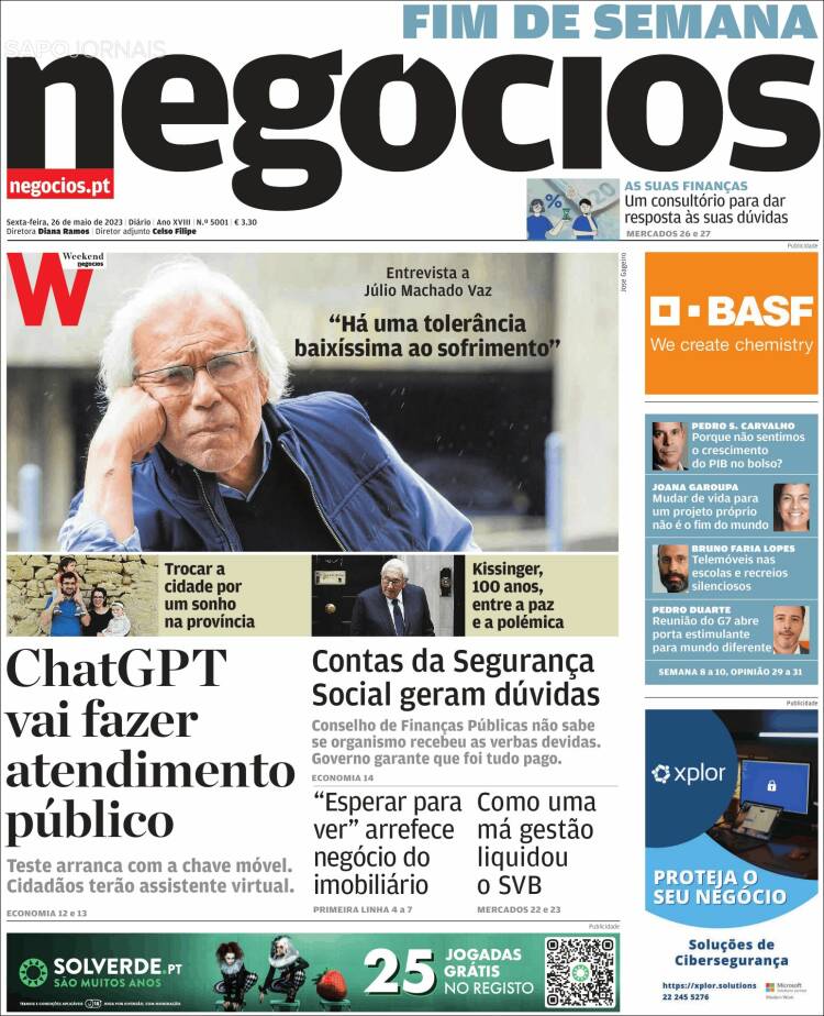 Portada de Jornal de Negócios (Portugal)