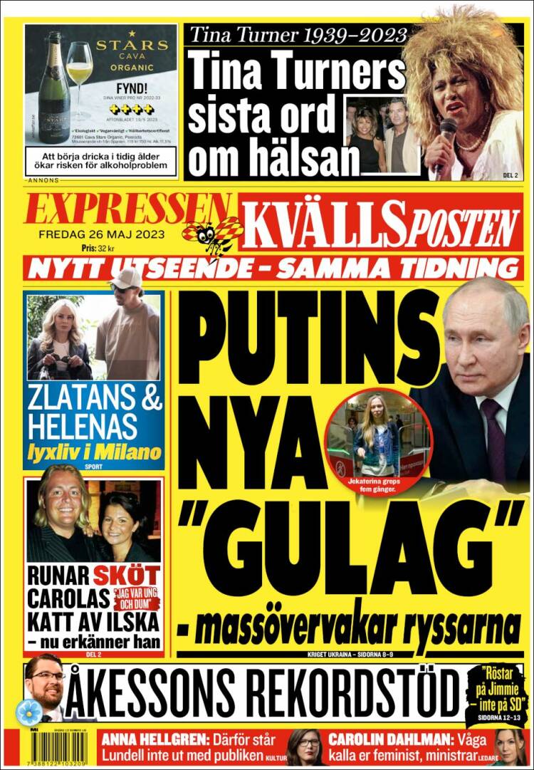 Portada de Kvällsposten (Suecia)