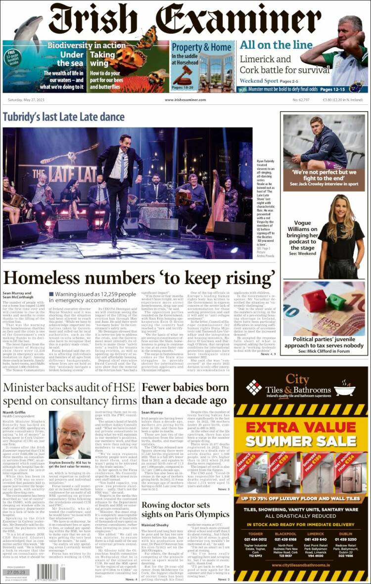 Portada de Irish Examiner (Irlanda)