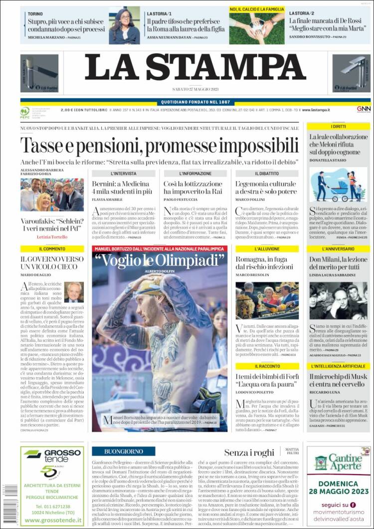 Portada de La Stampa (Italia)