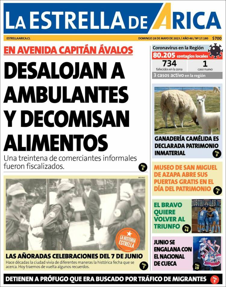 Portada de La Estrella de Arica (Chile)