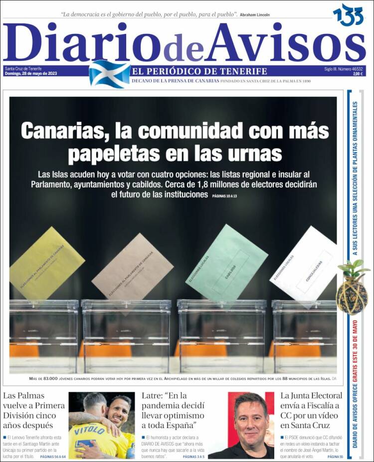 Portada de Diarios de Avisos (España)