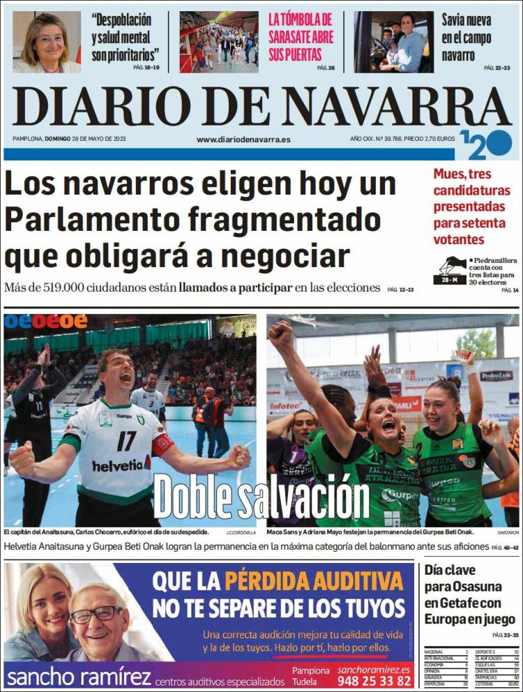 Portada de Diario de Navarra (España)