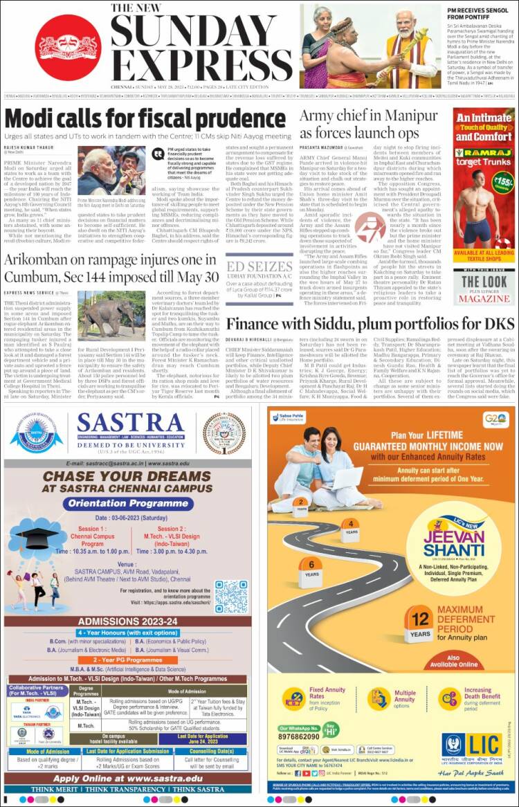 Portada de New Indian Express (India)