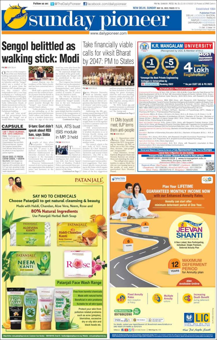 Portada de The Pioneer (India)