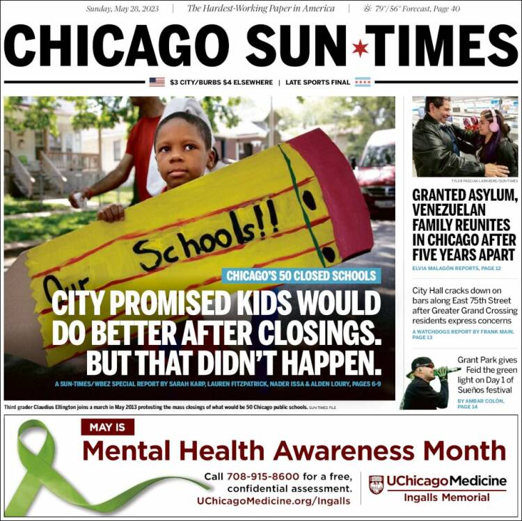 Portada de Chicago Sun-Times (USA)