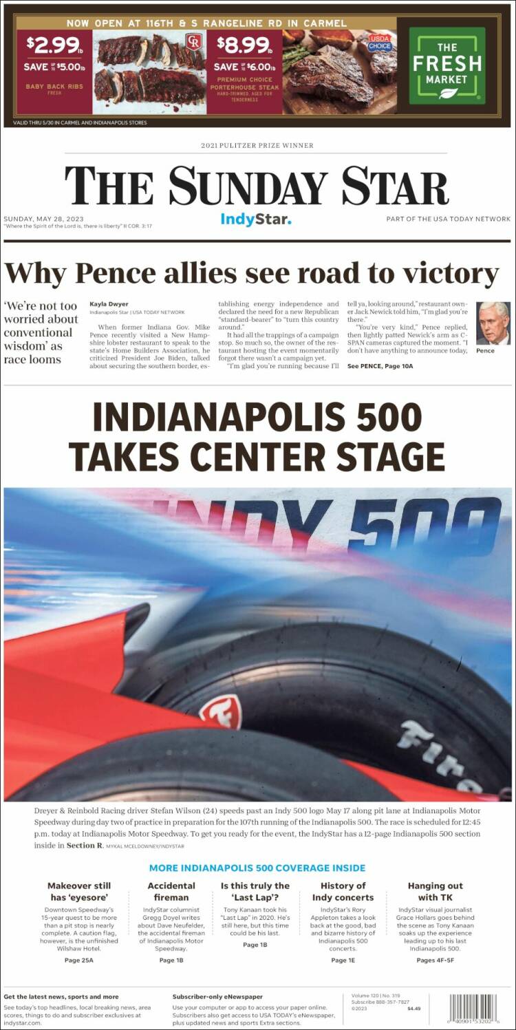 Portada de The Indianapolis Star (USA)
