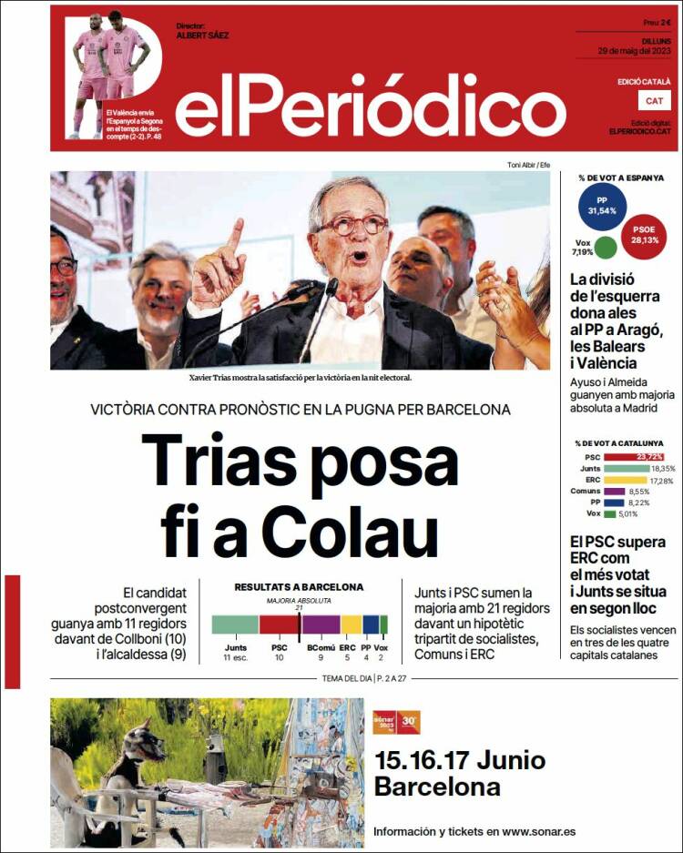 Portada de El Periódico de Catalunya (España)