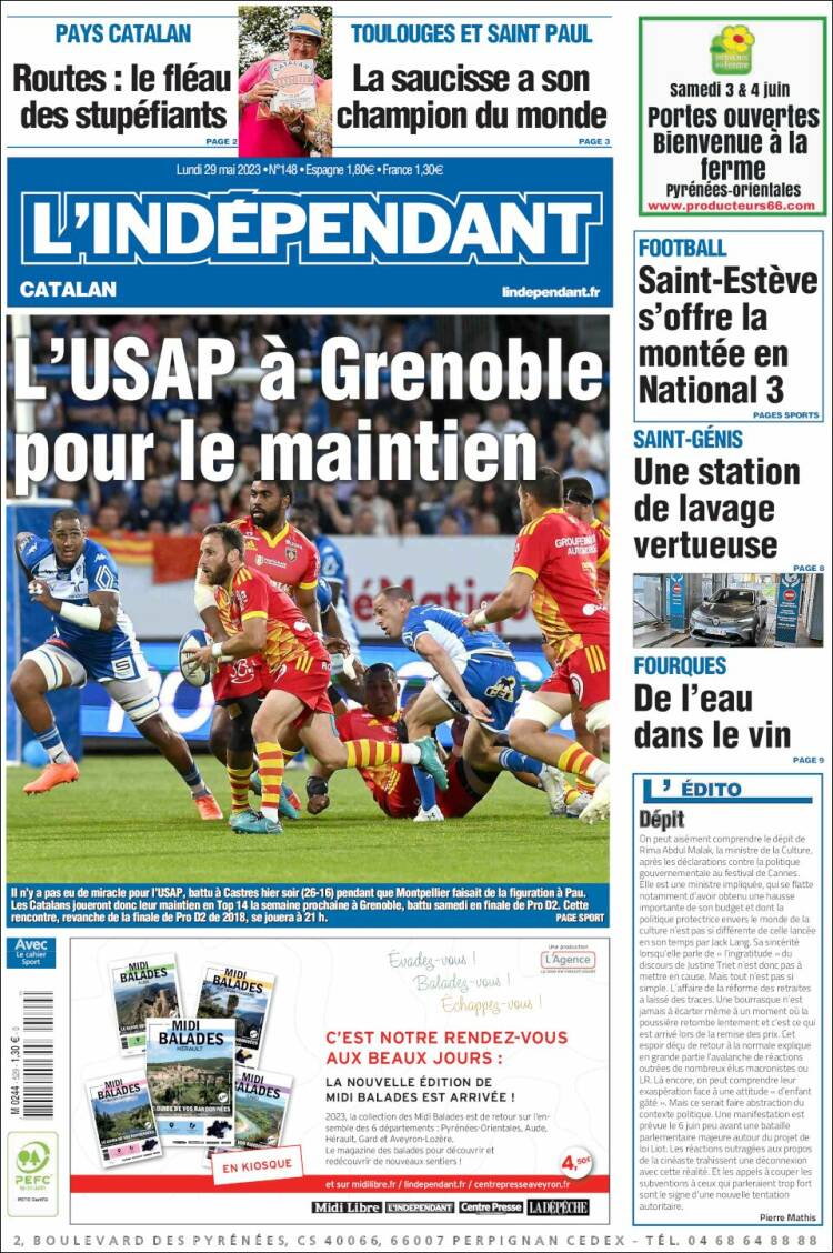 Portada de Le Indépendant (Francia)