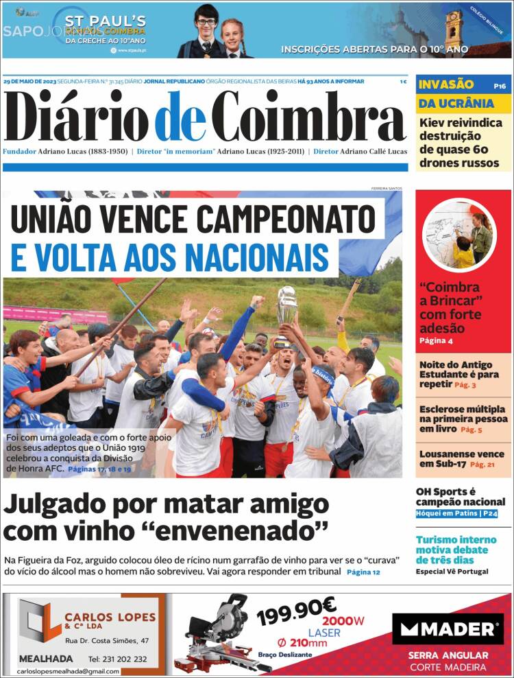 Portada de Diário de Coimbra (Portugal)
