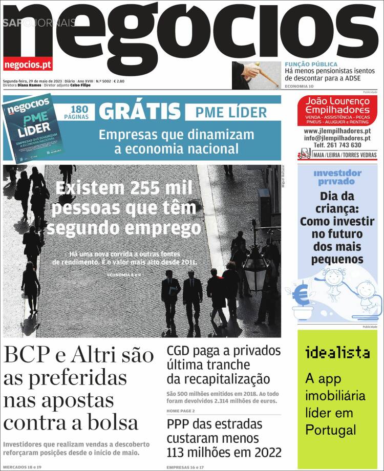 Portada de Jornal de Negócios (Portugal)