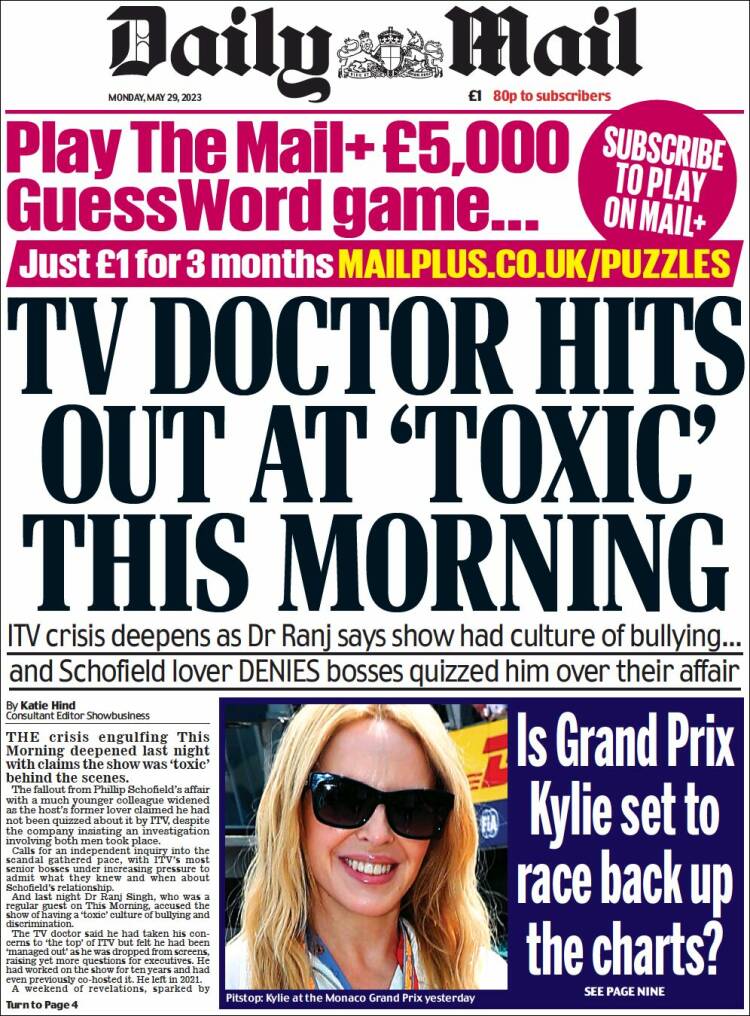 Portada de Daily Mail (Reino Unido)