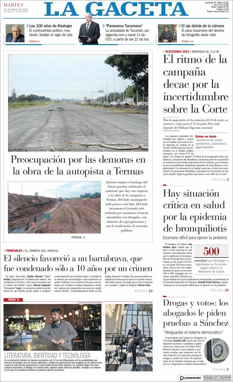 Portada de La Gaceta (Argentina)