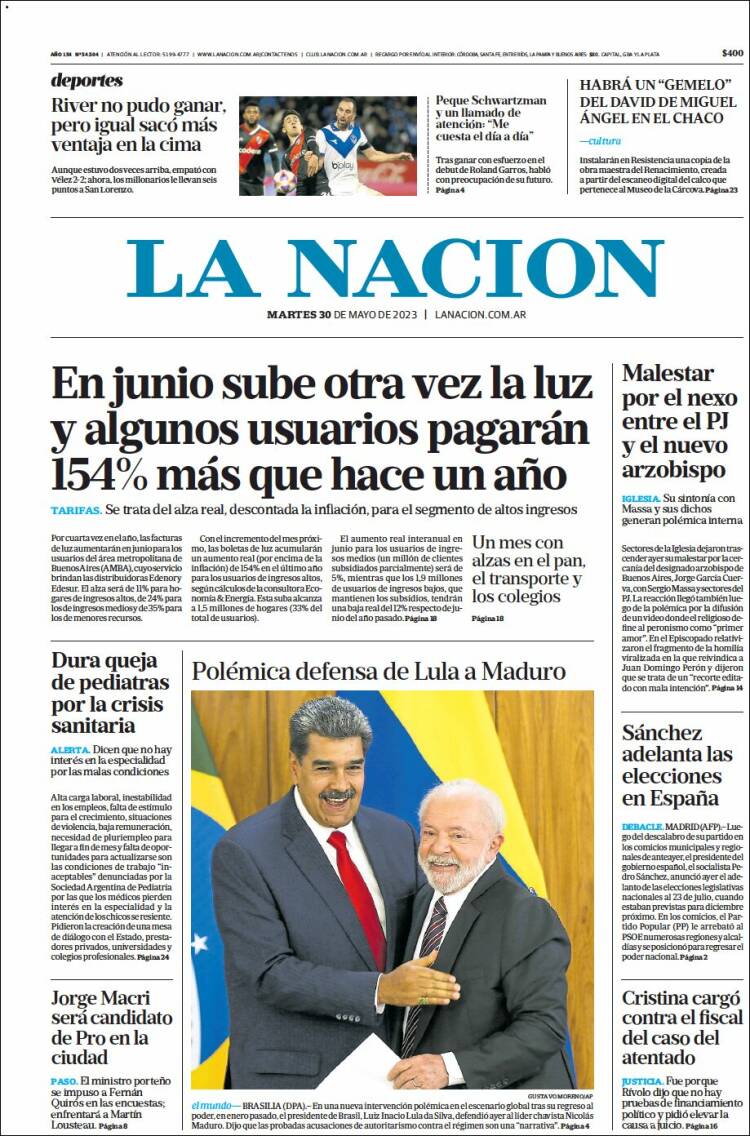 Portada de La Nación (Argentina)