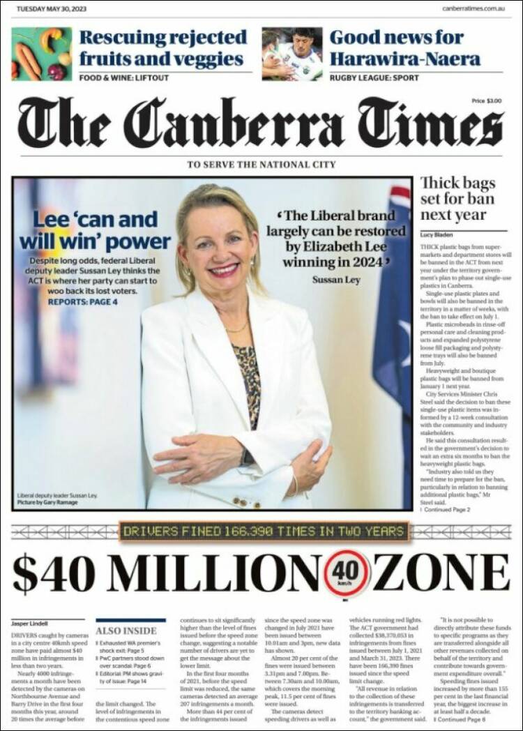 Portada de The Canberra Times (Australia)