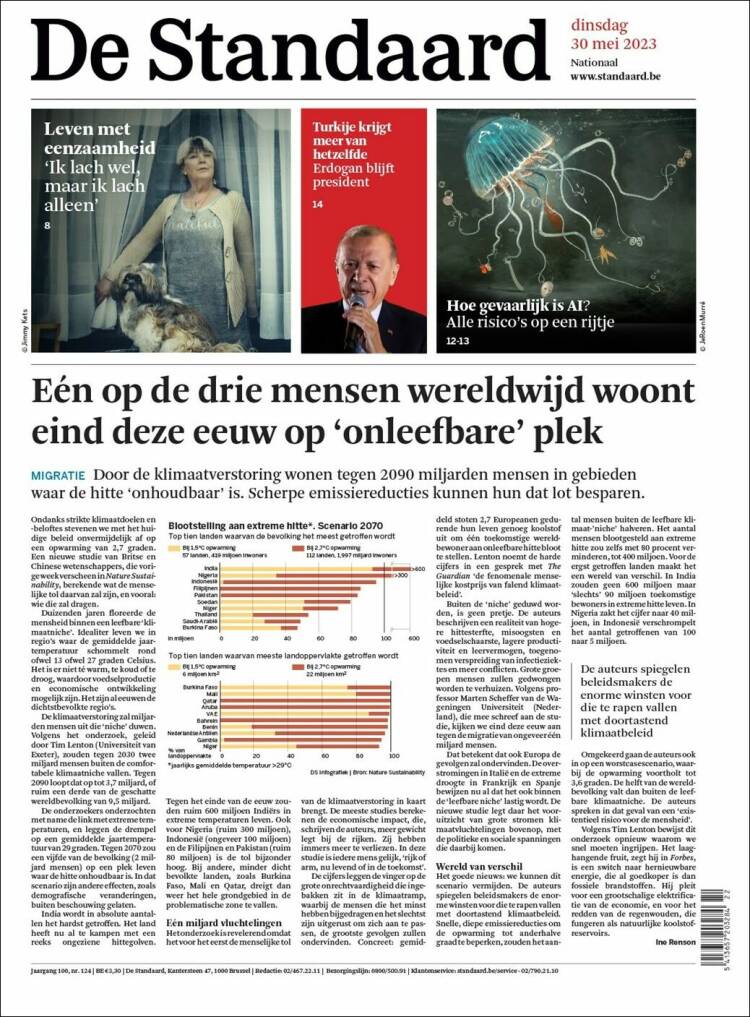 Portada de De Standaard (Bélgica)