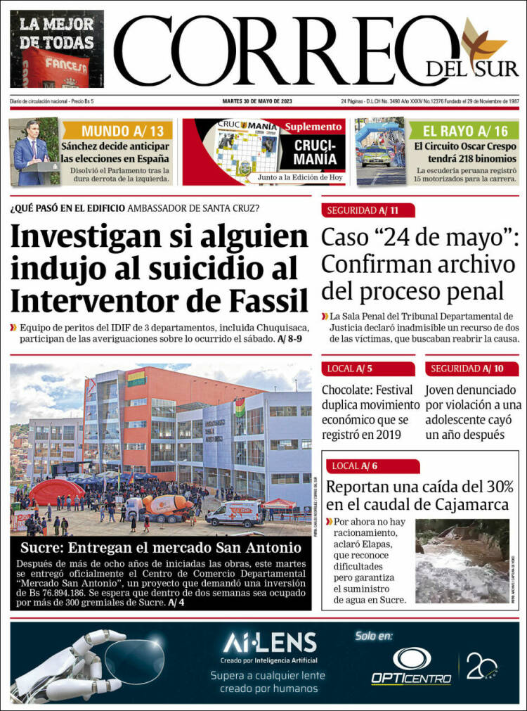 Portada de Correo Sur (Bolivia)