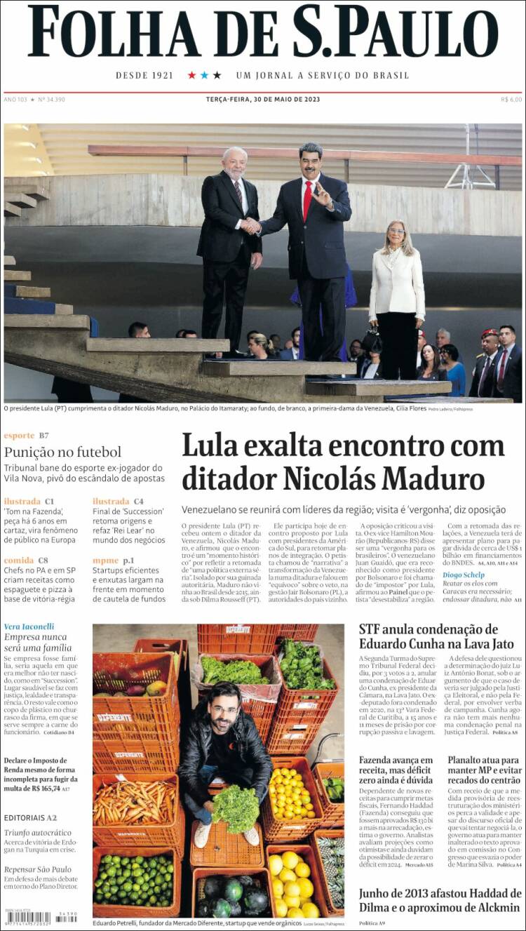 Portada de Folha de São Paulo (Brasil)