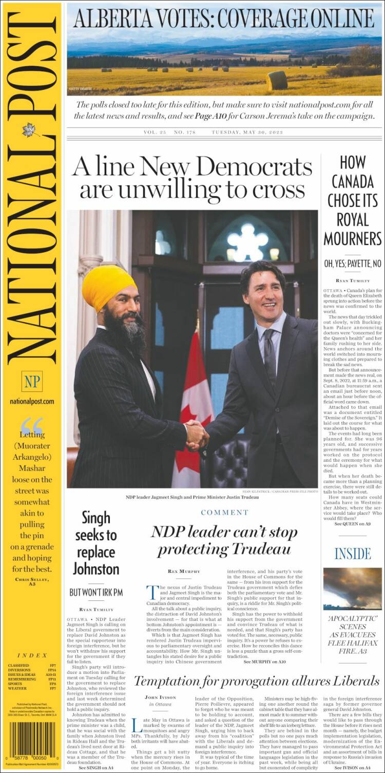 Portada de The National Post (Canadá)