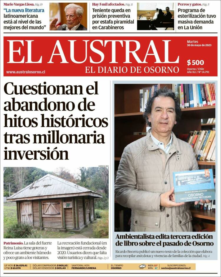 Portada de El Austral de Osorno (Chile)