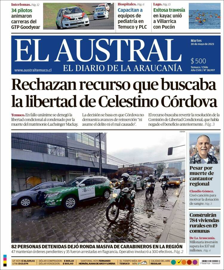 Portada de El Austral de Temuco (Chile)