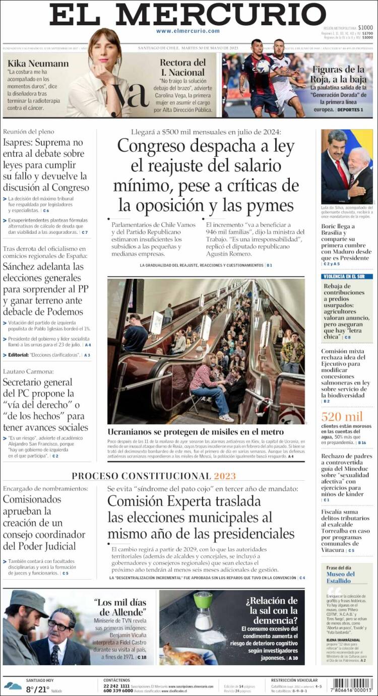 Portada de El Mercurio (Chile)